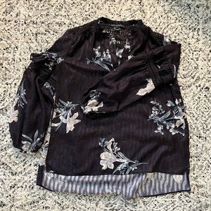 French Connection Navy Floral Striped Blouse | medium